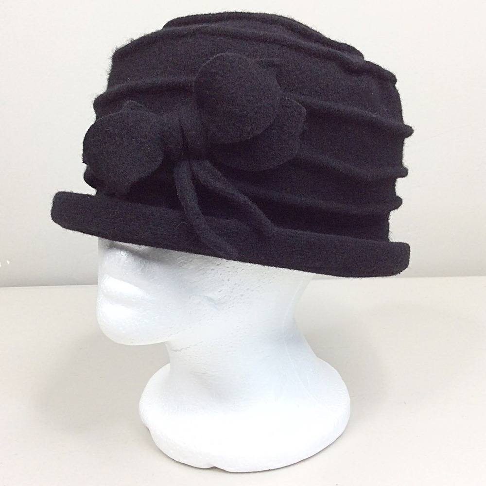 Parkhurst Felted Wool Cloche Hat Women's Floral Bow Embellished Black